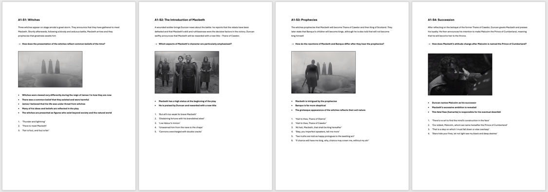 Overview Notes for Key Scenes in Macbeth | KS4 Teaching Resource