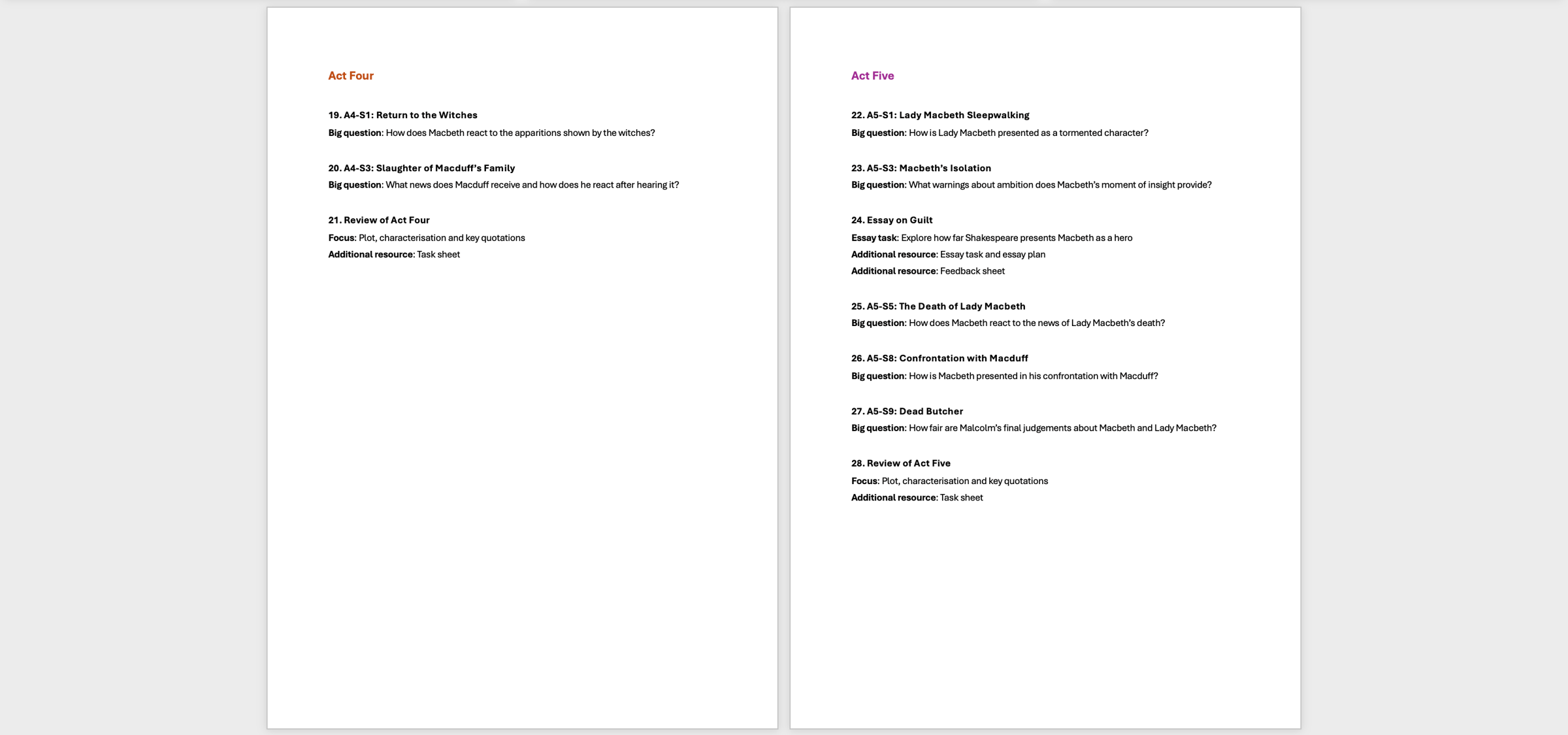 Scheme of Work for Macbeth | KS4 Teaching Resource