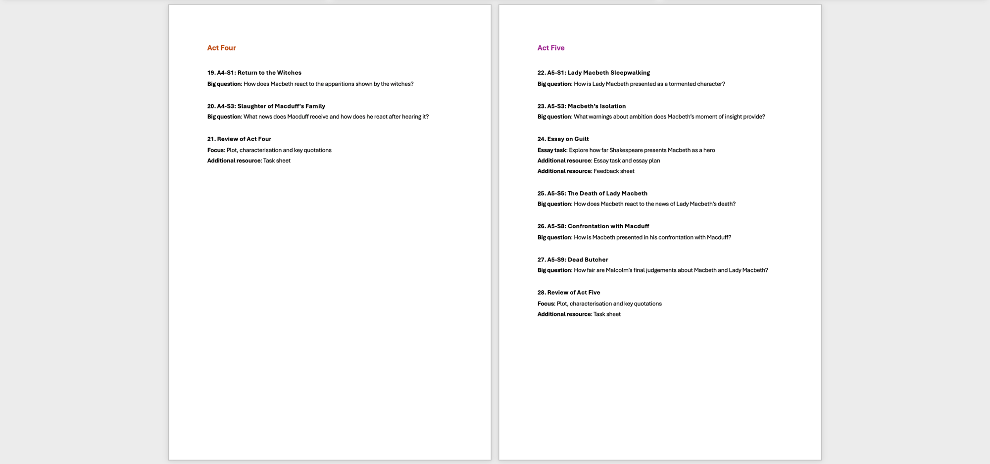Scheme of Work for Macbeth | KS4 Teaching Resource