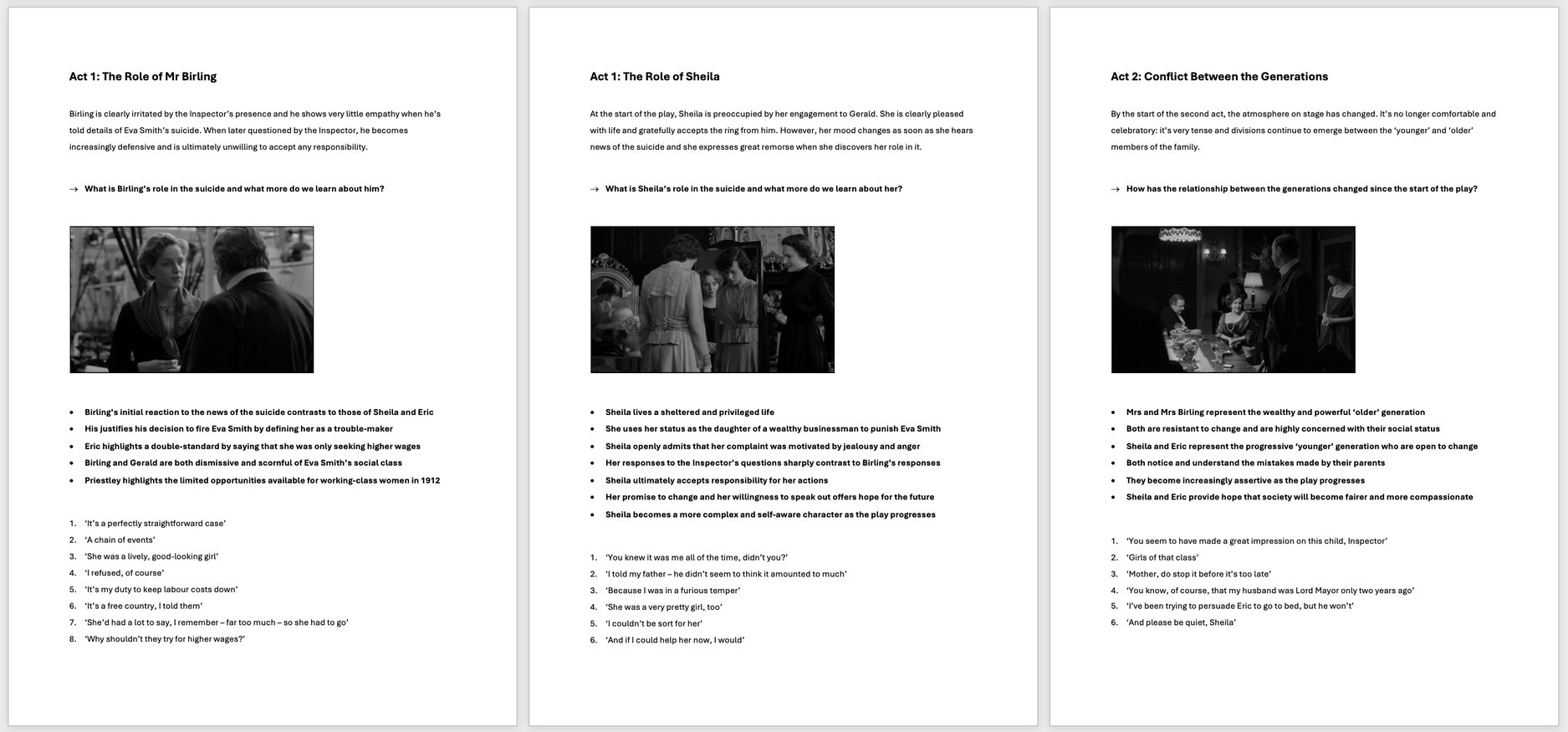 Overview Notes for Key Scenes in An Inspector Calls | KS4 Teaching Resource