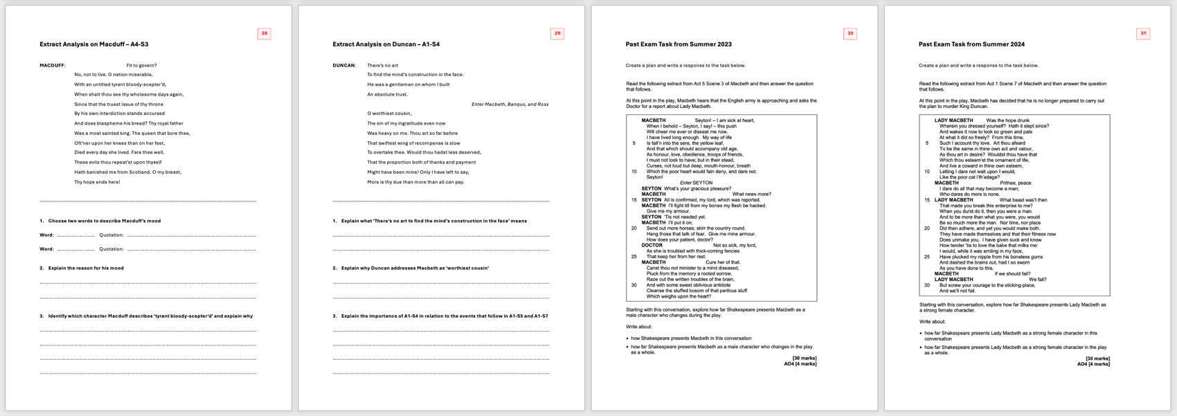 30 x Worksheets on Macbeth | GCSE Teaching Resource
