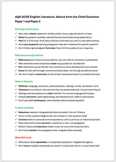 Advice from the Chief Examiner