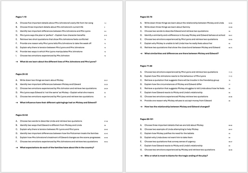 Blood Brothers Faster Read Questions