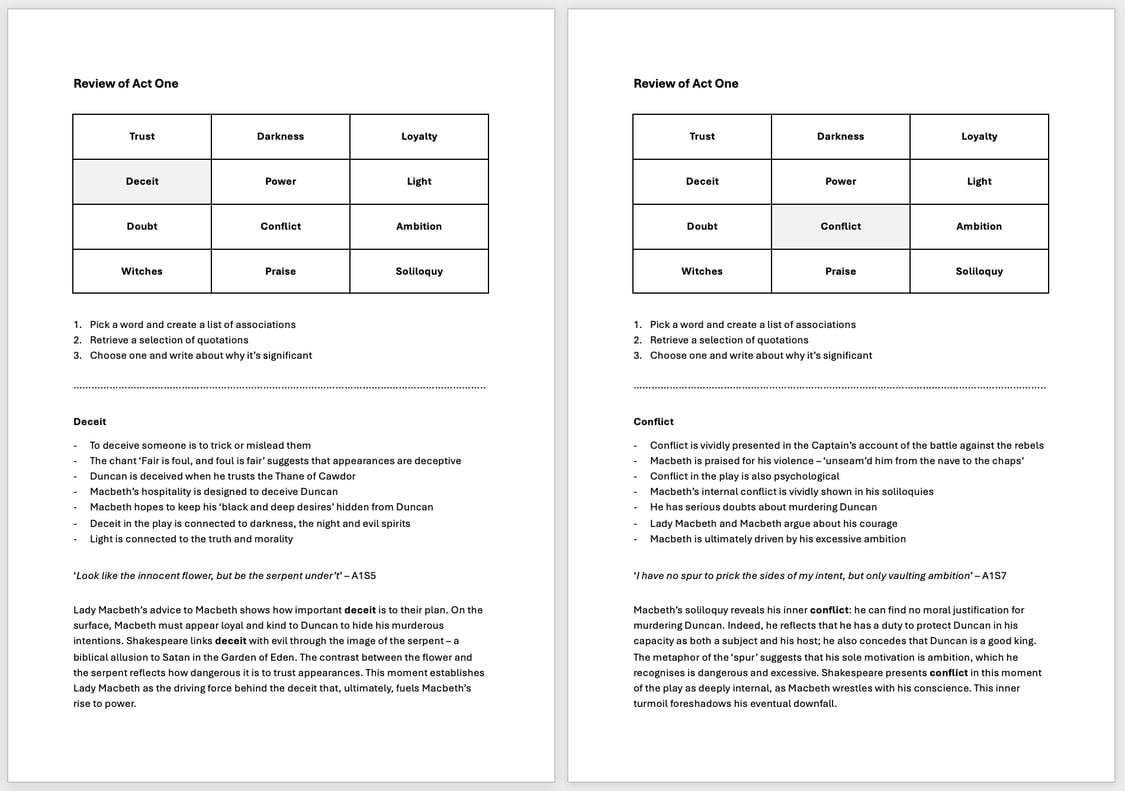 Imagery and Ideas Review for Act One of Macbeth | KS4 Teaching Resource