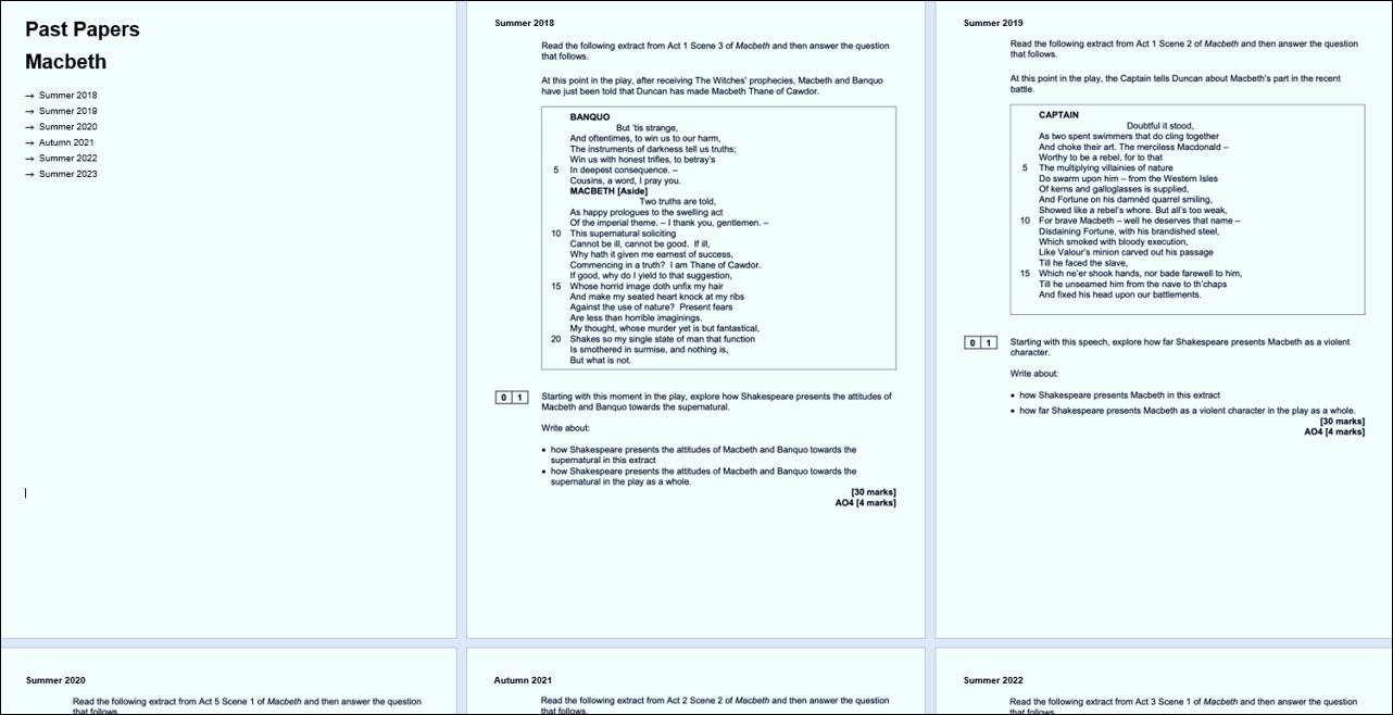 Aqa english literature past paper booklets