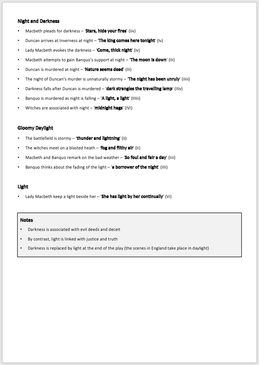 Brief Notes on Imagery in Macbeth | KS4 Teaching Resource