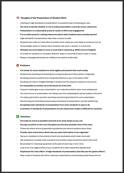 T&L Notes on the Presentation of Student Work